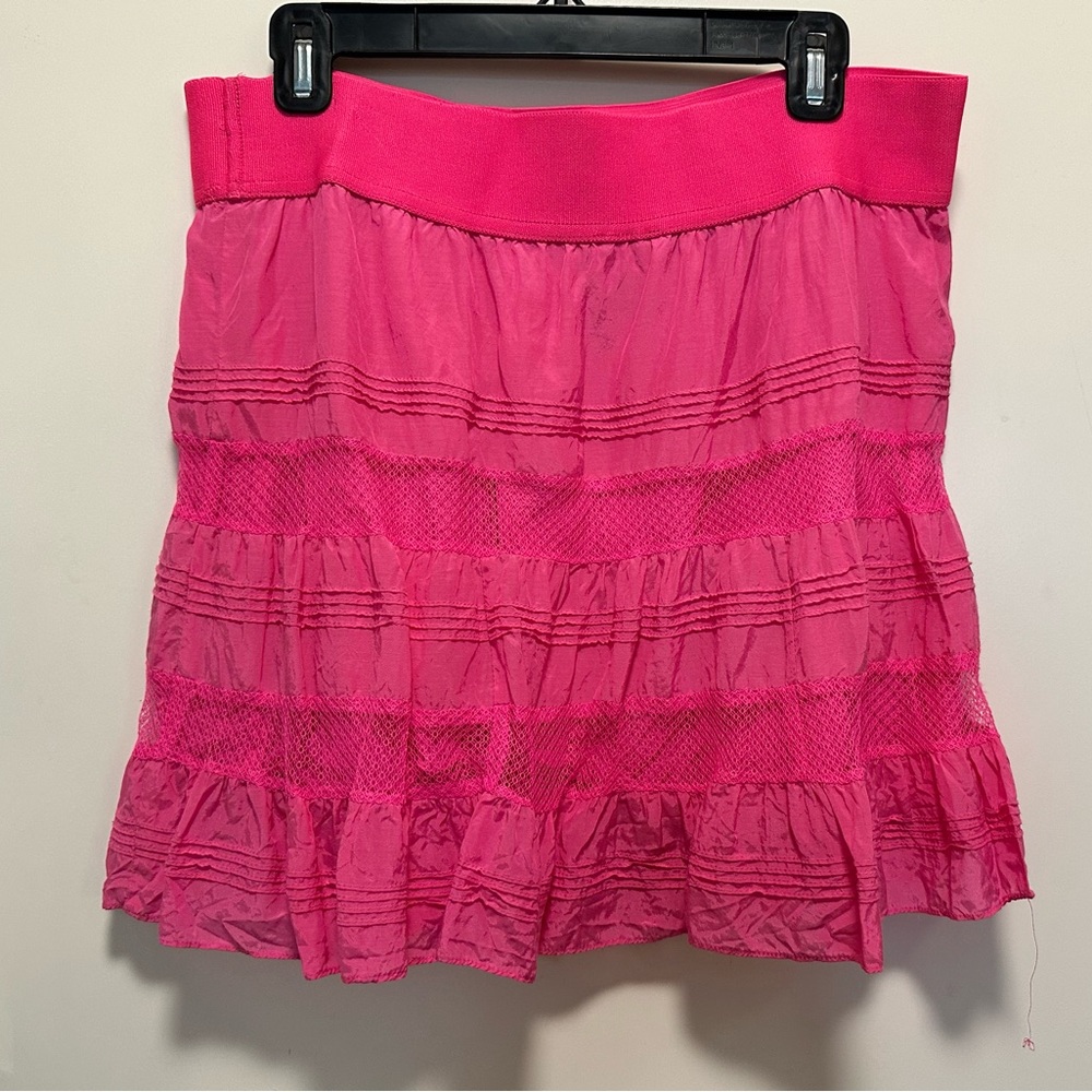 FREE PEOPLE ruffled hot pink mini skirt